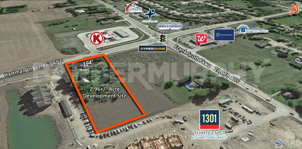 Aerial Image for 2.96 Acre Commercial Development Site at 1073 Hartman Ln, O'Fallon, IL 62269