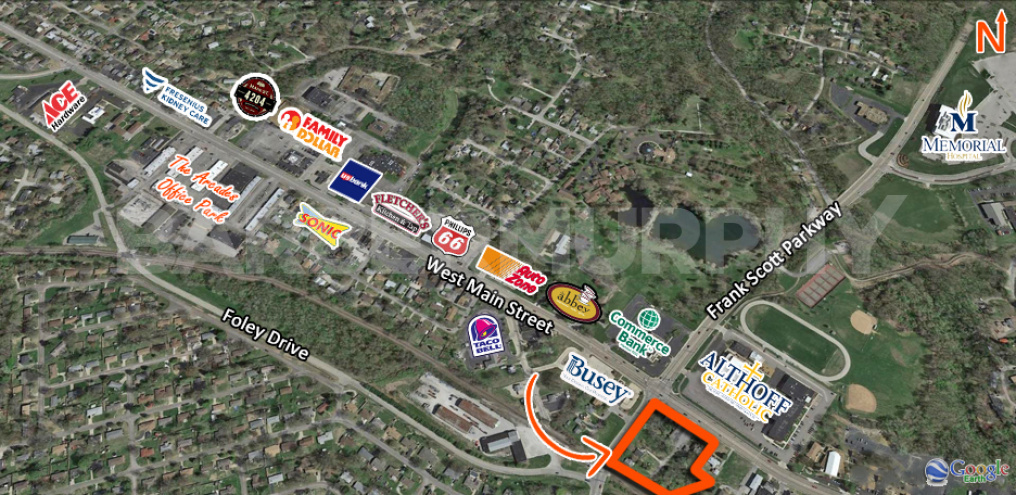 Area Map of Redevelopment Site for Sale at the corner of West Main and Frank Scott Parkway