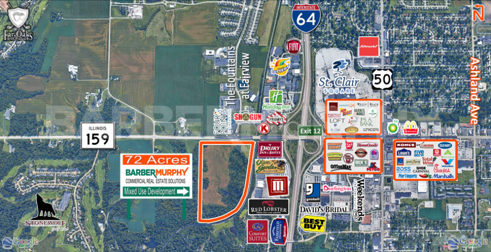 Midrange Aerial Image of 72 Acre Mixed Use Development Site (Commercial and Multi-Family) for Sale at IL-159 and I-64, Fairview Heights, IL 62208, St. Clair County, St. Louis Bi-State Region - Metro East, SW Illinois