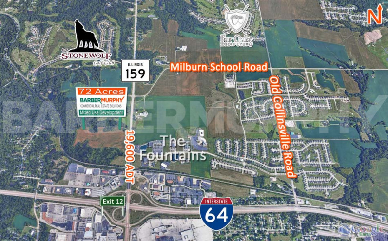 Expanded Overview Aerial Image of 72 Acre Mixed Use Development Site (Commercial and Multi-Family) for Sale at IL-159 and I-64, Fairview Heights, IL 62208, St. Clair County, St. Louis Bi-State Region - Metro East, SW Illinois