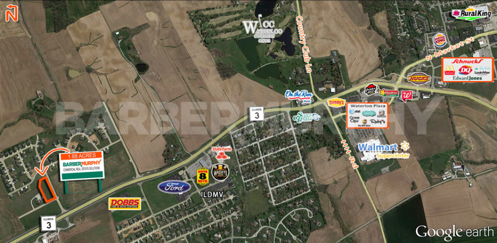 Area Map of Commercial Development Sites for Sale along Route 3 in Waterloo, IL