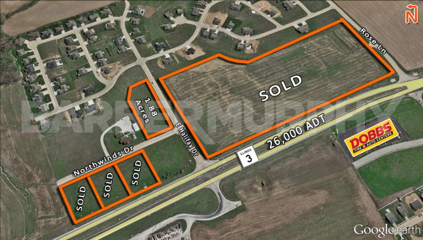 Aerial of Commercial Development Sites for Sale along Route 3 in Waterloo, IL