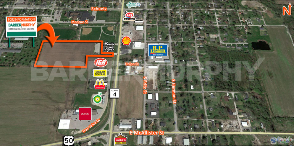 Area Map for 9 plus acres for sale in a TIF District on S Madison St, IL Route 4, Lebanon, IL