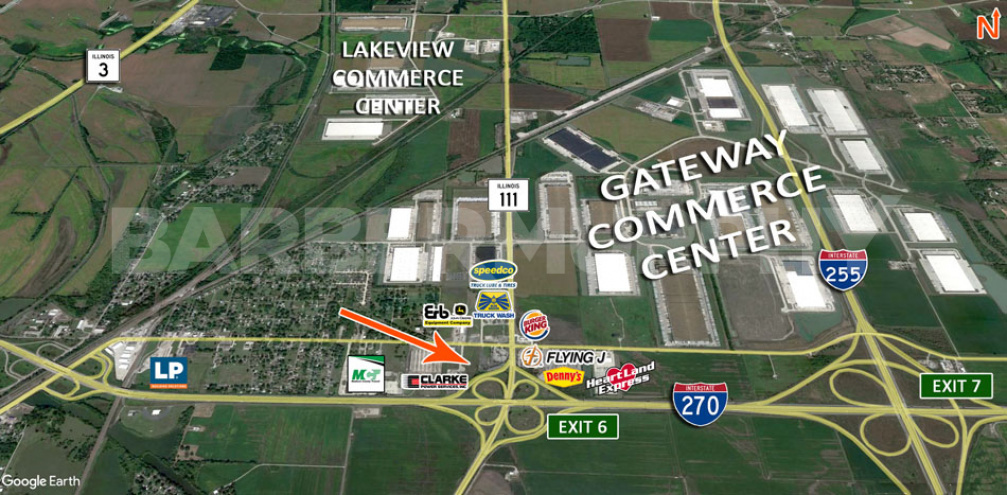 Area map for Commercial and Light Industrial Lots for Sale near Gateway Commerce Center and Lakeview Commerce Center directly off Interstate 270