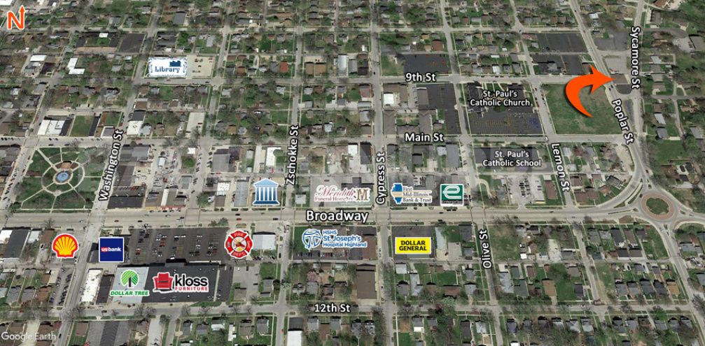 Area Map for 821 Poplar Street, Highland, Illinois, 62249, Office for Sale