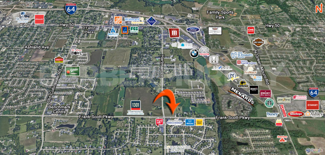 Area Map of 1238 Thouvenot Lane, O'Fallon, Illinois, Commercial Site for Sale
