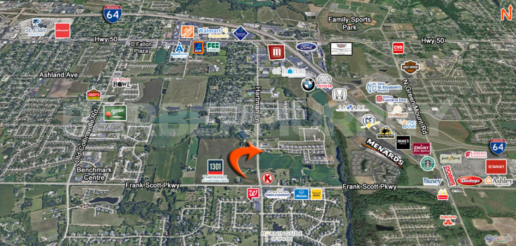 Area Map of 1038 Hartman Lane, O'Fallon, Illinois, 62269