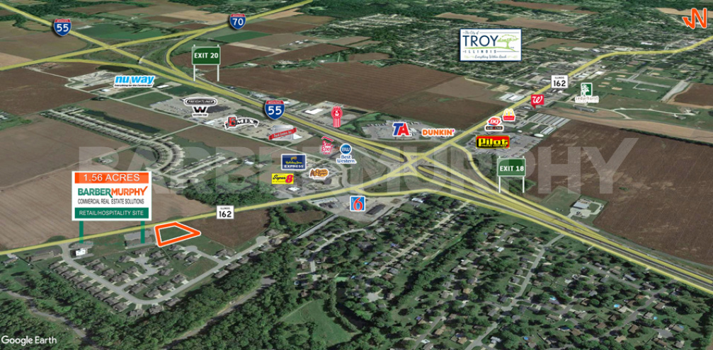 Area Map of 1.56 Acre Development Site for Sale located at 7358 Route 162, Troy, IL 62294