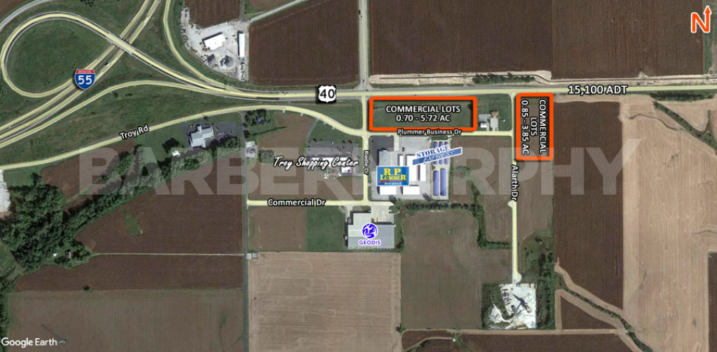 Aerial Map of Developed Commercial Lots for Sale, Plummer Business Park, Troy, IL