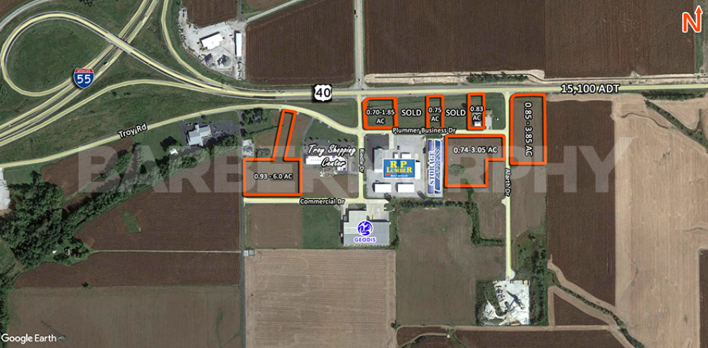 Aerial showing available commercial sites for sale