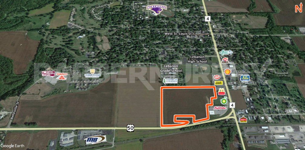 Area Map for 34 Acre Development Site for Sale on Hwy 50, Lebanon, IL