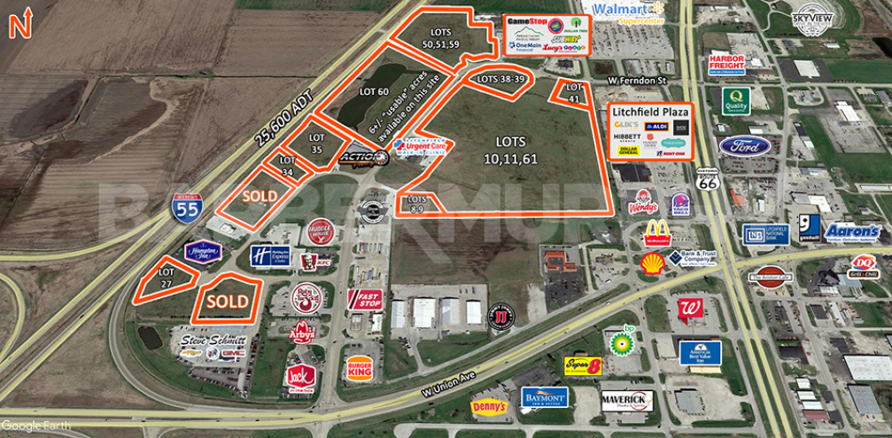 Aerial Image of Commercial Development Sites for Sale, Litchfield, IL