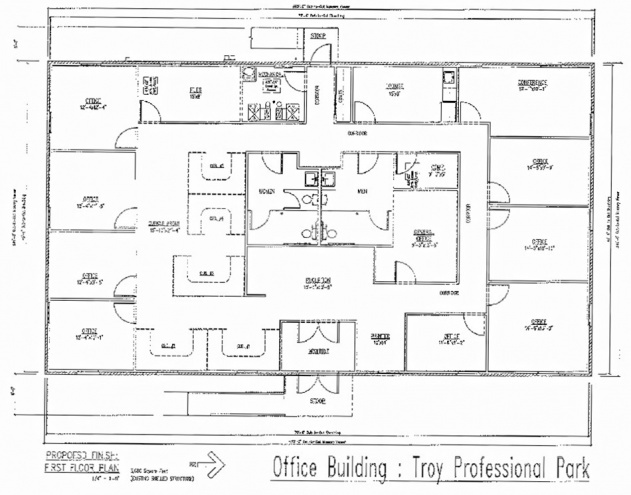Professional office floor plan with 9 office spaces