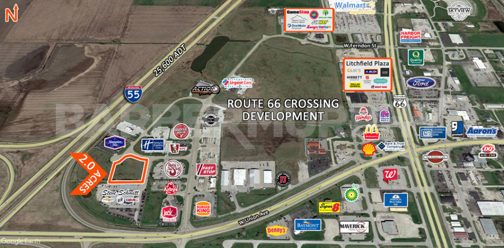 Expanded Area Map for 2 Acre Commercial Lot for Sale, Route 66 Crossing, Litchfield, IL