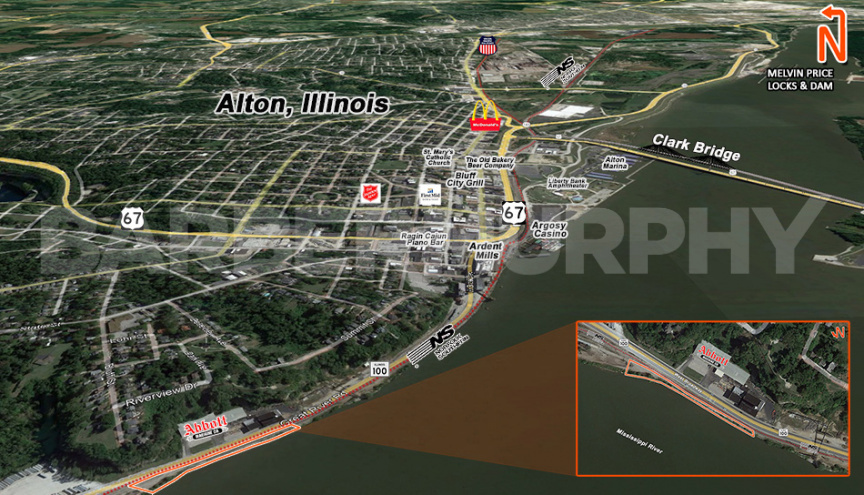 Aerial of Land for lease: 700 west Broadway, Alton, IL 