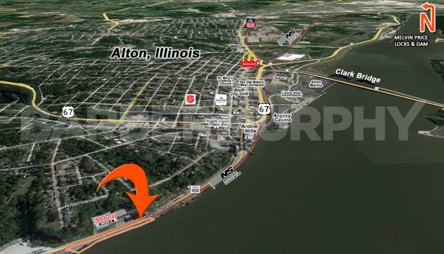 Aerial of Land for lease: 700 west Broadway, Alton, IL 