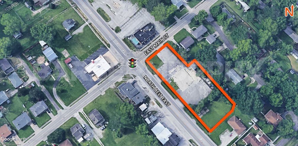 Site Map of corner development site at the lighted intersection of N Belt East and East Main