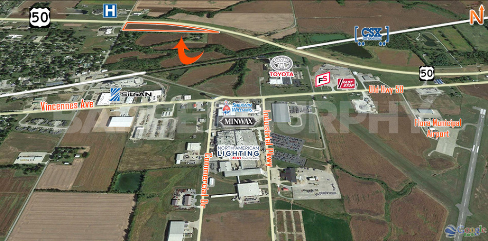 Aerial location of 17.46 acres in Flora, IL 