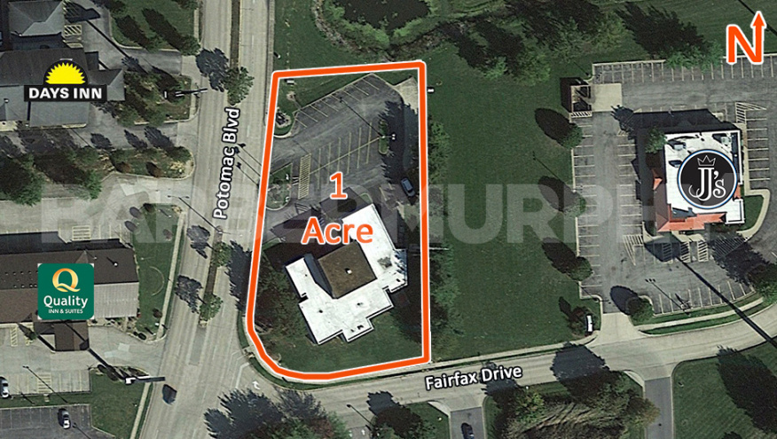 Close Aerial  of 7,646 SF Office Building for sale/redevelopment site 