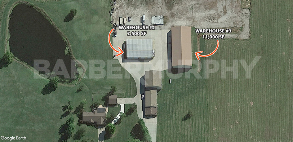 Aerial image of warehouse buildings for lease