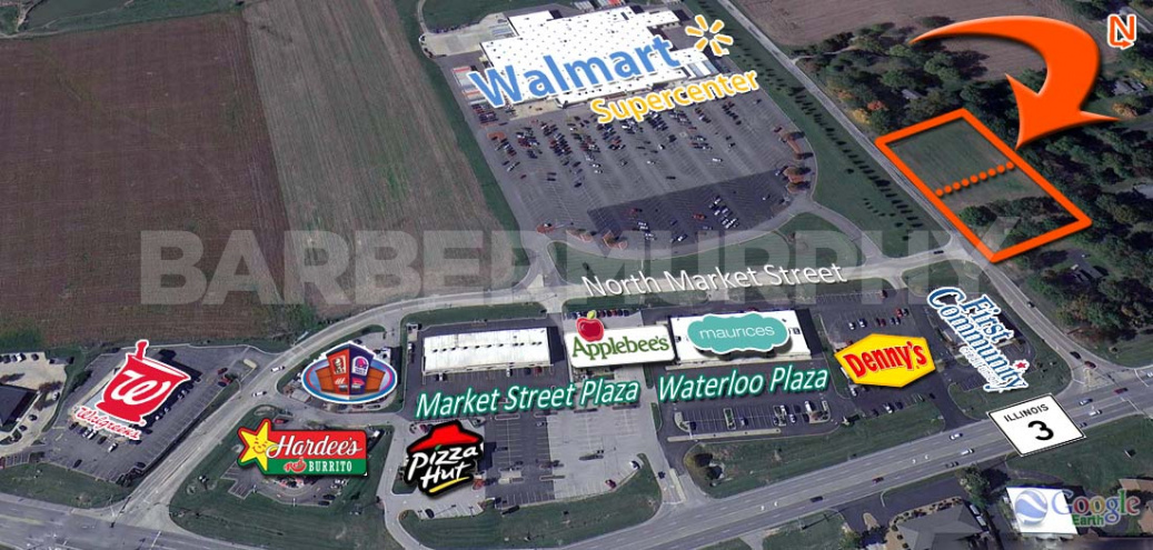 Aerial of 3.4 Acre Commercial Site for Sale on HH Rd at N Market St, Waterloo, IL, Monroe County, St. Louis MSA, Metro East