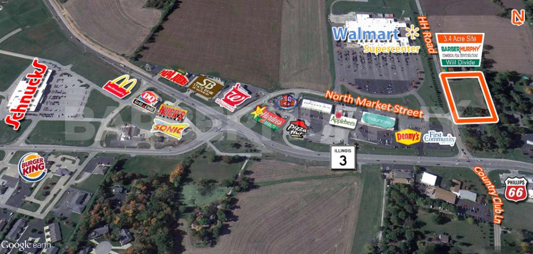 Aerial of 3.4 Acre Commercial Site for Sale on HH Rd at N Market St, Waterloo, IL, Monroe County, St. Louis MSA, Metro East