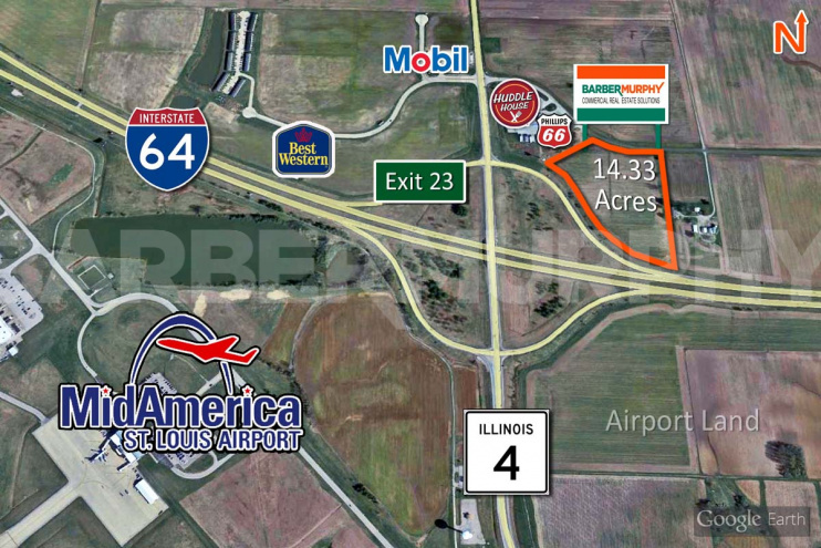 Aerial for 14.33 Acre General Commercial Development Site at I-64 and IL-4 in Mascoutah, IL, St. Clair County, St. Louis Bi-State Region, Metro East, SW Illinois