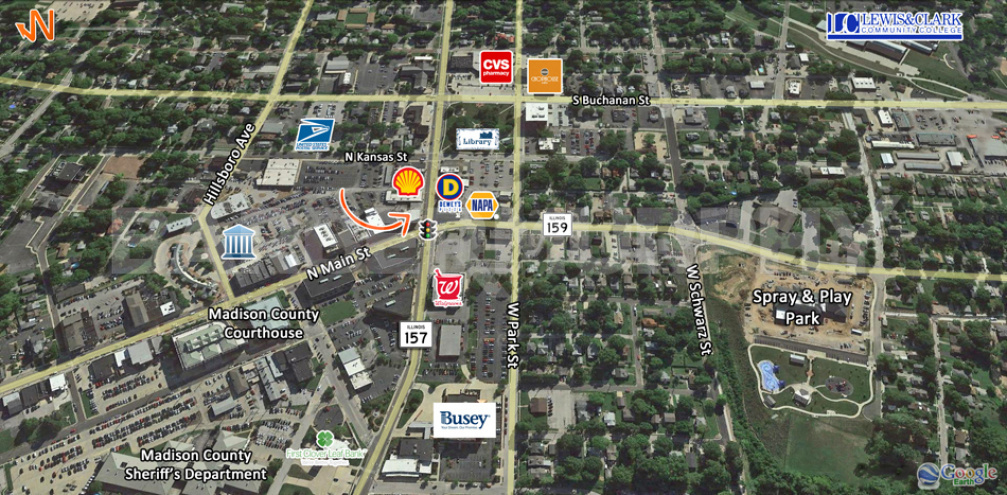 Expanded Aerial of 100 N Main St, Edwardsville, IL 62025