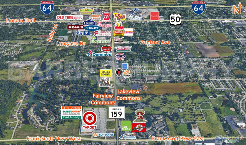 Area Map of Frank Scott Parkway West, Fairview Heights, IL 62208, 4 /- Acre Pad Ready Commercial Development Site, St. Clair County, St. Louis Bi-State Region, Metro East, SW Illinois