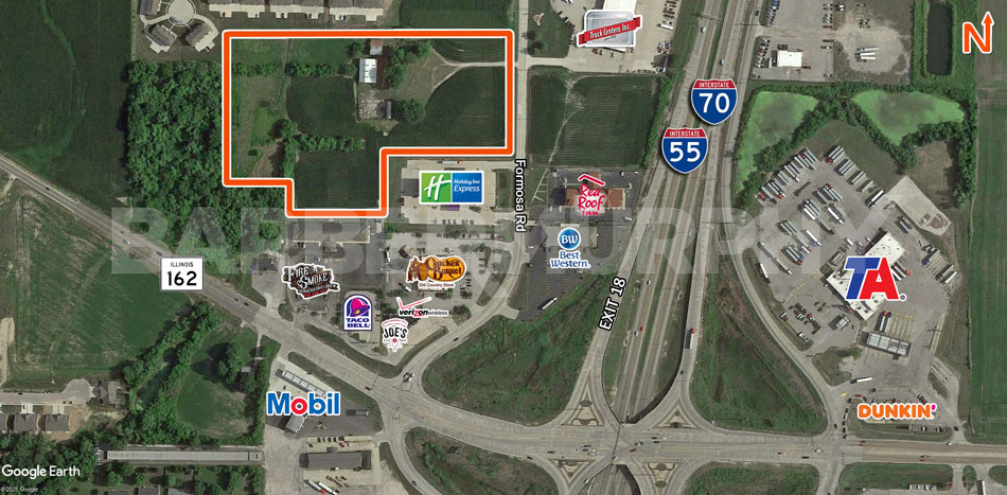 Area Map for 3.6 Acre Development Site,  in the NW Quadrant of the new Single-Point Interchange at IL-162 and I-55/70 in Troy, IL