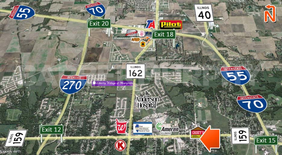 Area Map for 6111 Main St., Maryville, IL 62062, 1.15 Acre Commercial Site for Sale, Madison County, St. Louis Bi-State Region, Metro East, SW Illinois