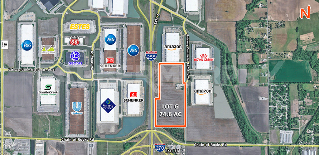 Close aerial of Inustrial Zone Site for Sale or build to suit in Gateway Commerce Center