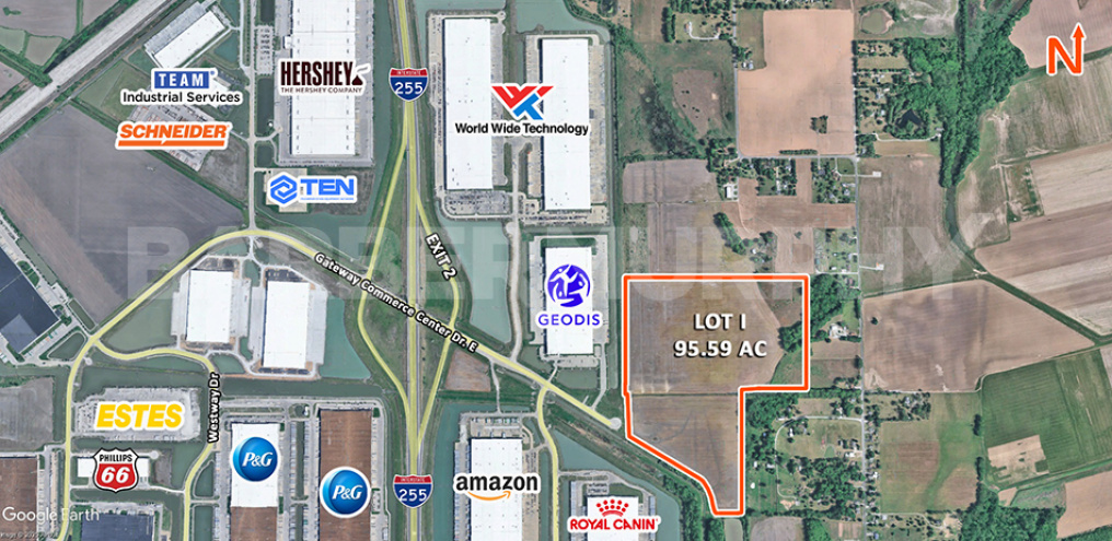 Close aerial of Industrial Site for Sale or Build to Suit in Gateway Commerce Center