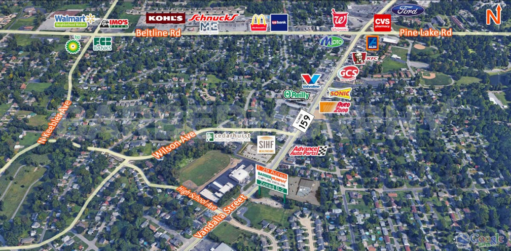 Area Map for 1.29 Acre Commercial Development Site at 1830 Vandalia St (IL-159), Collinsville, IL 62234, Madison County, St. Louis Bi-State Region, Metro East, SW Illinois
