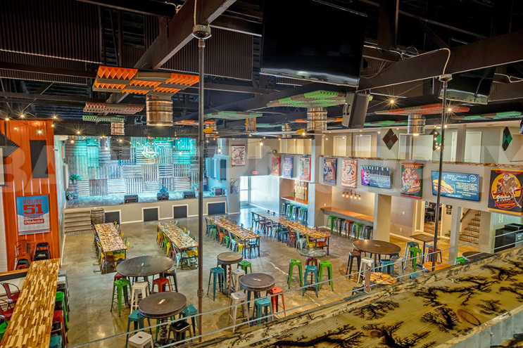 2nd floor view of brewery and restaurant