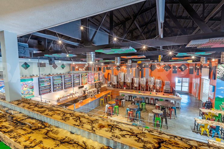 2nd floor view of brewery and restaurant