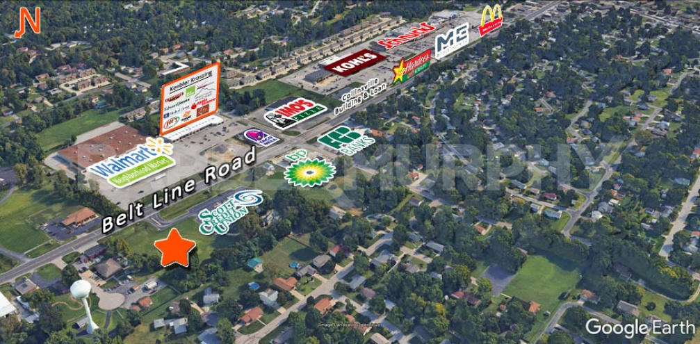 Expanded Area Map for 3 Acre Office/Retail Development Site for Sale, 1100 Belt Line Road, Collinsville, Illinois 62234