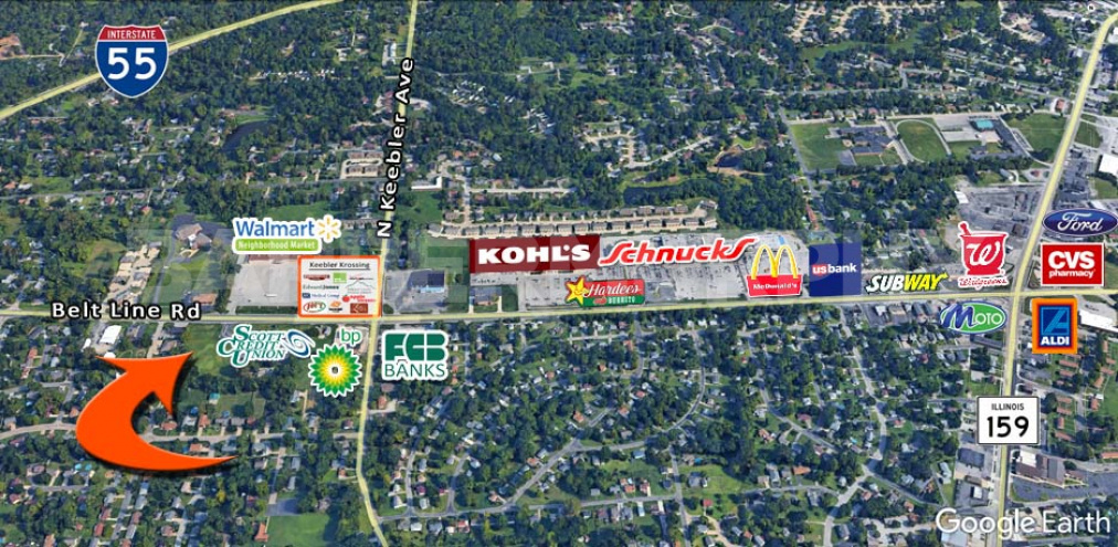 Mid Range Area Map for 3 Acre Office/Retail Development Site for Sale, 1100 Belt Line Road, Collinsville, Illinois 62234