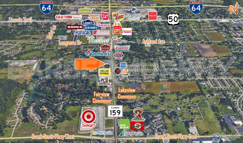 Expanded Area Map for Redevelopment Site at 5305-5315 North Illinois,  Route 159, Fairview Heights, IL 62208
