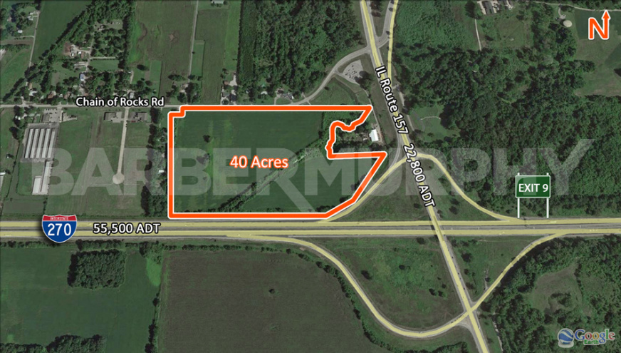 Site Map of 40 Acre Development Site with Interstate Frontage on I-270, Chain of Rocks Road, Edwardsville, Illinois 62025, Madison County
