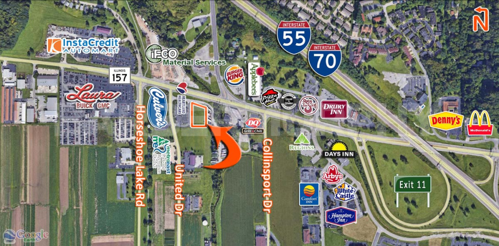 Area View of  0.8 Acre Commercial Development Site for Sale off IL-157 (813 N Bluff Rd), Collinsville, IL, Madison County, St. Louis Bi-State Region, Metro East, SW Illinois