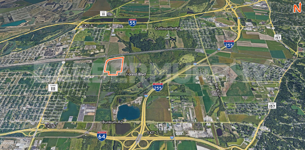 Expanded Area Map for 75 Acre Industrial Development Site with Rail, Alton  Southern