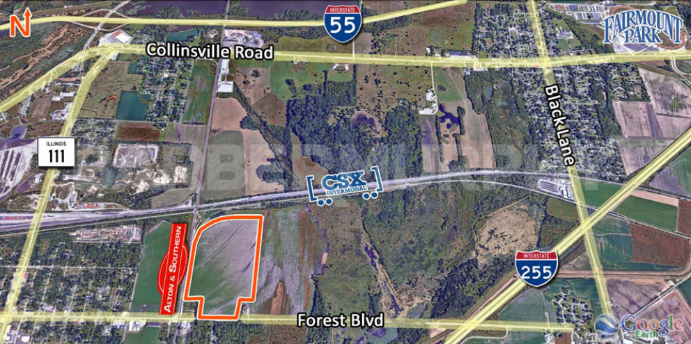 Area Map for 75 Acre Industrial Development Site with Rail, Alton  Southern