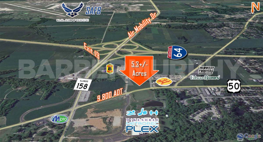 Aerial of 5.37 Acre Commercial Development Site at 1730 East Hwy 50, O'Fallon, IL 62269, St. Clair County
