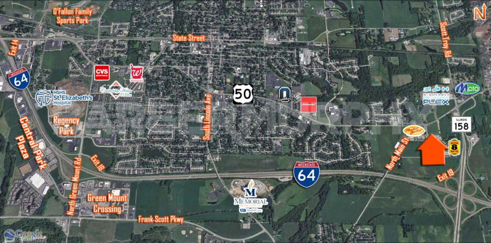 Aerial of 5.37 Acre Commercial Development Site at 1730 East Hwy 50, O'Fallon, IL 62269, St. Clair County