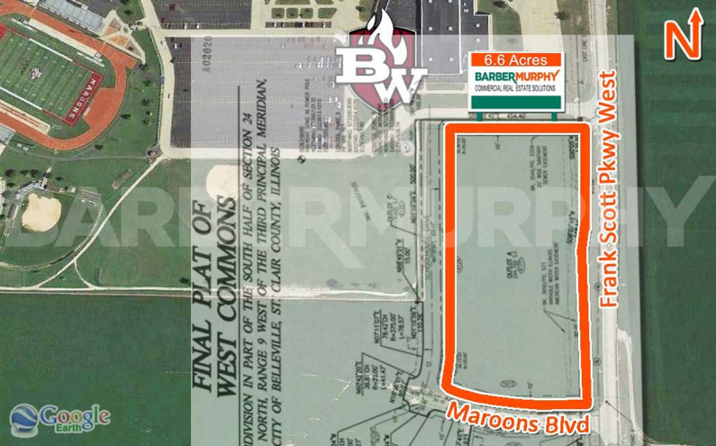 Plat Overlay of  6.6 Acre Development Site for Sale at 5915 Maroons Blvd - Belleville, IL