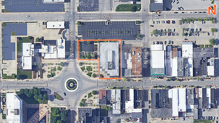 Close Aerial of Class A Office Building with Space for Lease in Downtown Belleville, IL