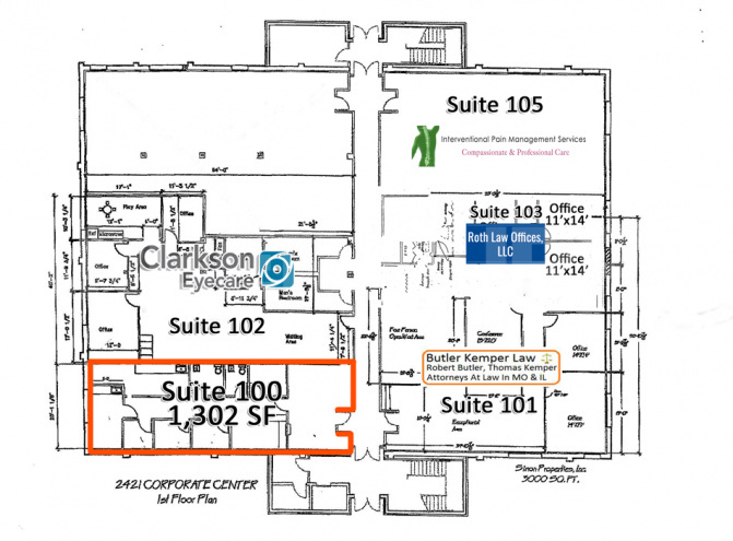 Floor plan Image of Suite 100, 1,300 SF Office Space for Lease