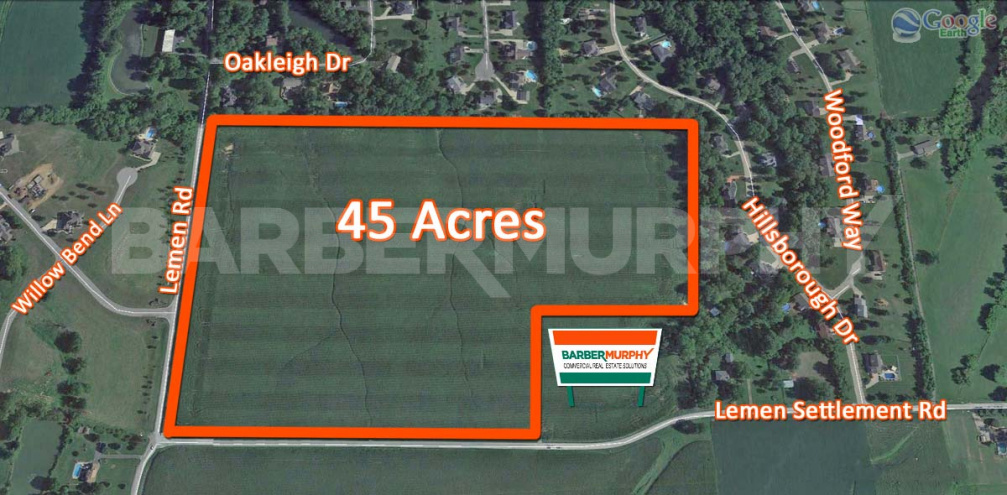 Aerial image of 45 Acre Residential Development Site at Lemen Rd and Lemen Settlement Rd in Collinsville, IL , St. Louis Bi-State Region, Metro East, SW Illinois