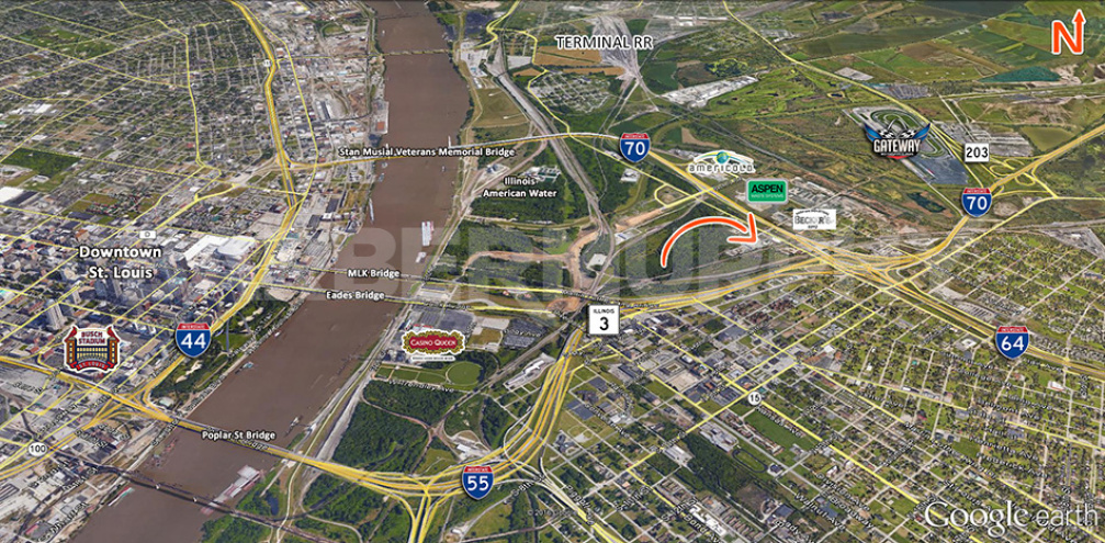Area Map of 6 Acre Industrial Site for Lease, Land Lease, St. Clair Ave, East St. Louis, IL